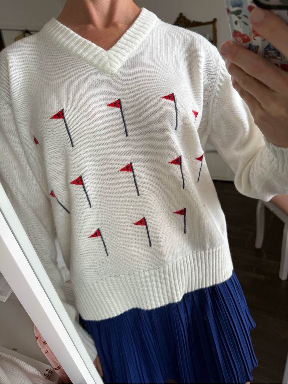 Vintage Golf Flag Sweater Country Club Prep V Neck Golfcore Fall Knit - Picture 2 of 8